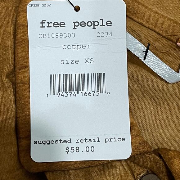Free People Weekend Rush Button Front Cropped Top Copper Size XS NEW - Picture 7 of 10